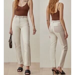 Reformation Cynthia Tonal Reworked High Rise Straight Jeans Cream Size 24